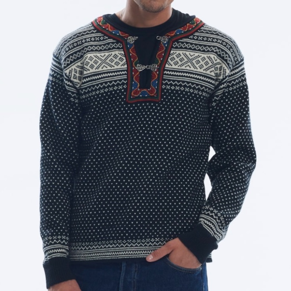 Dale of Norway Setesdal New Wool Fair Isle Embroidered Clasp Sweater